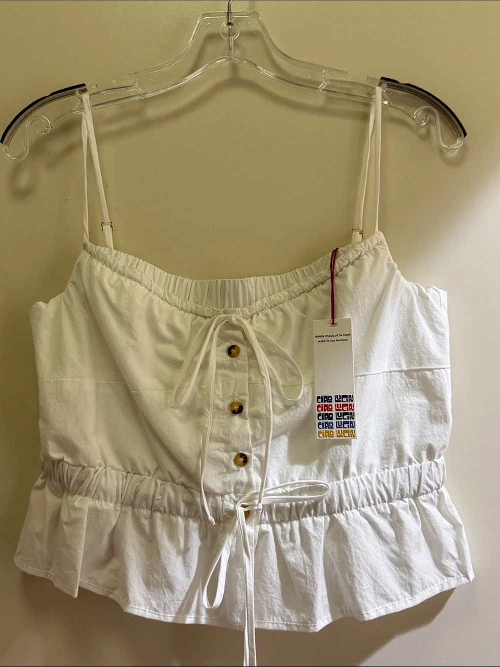 NWT Ciao Lucia Battista White Cinched Button-Front Ruffle White Cami Sz. M - Picture 1 of 5